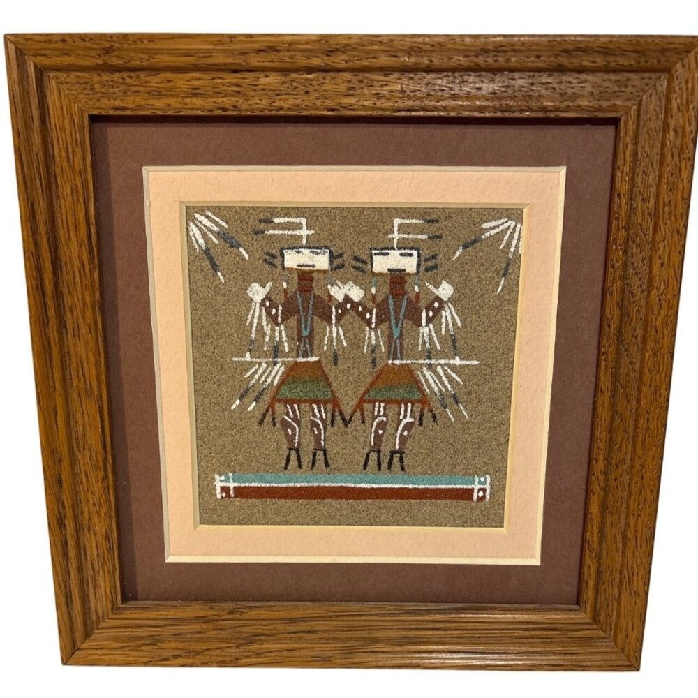 Navajo Sand Painting Rose Begay Yei-Bi-Chai Framed 7.25" Square